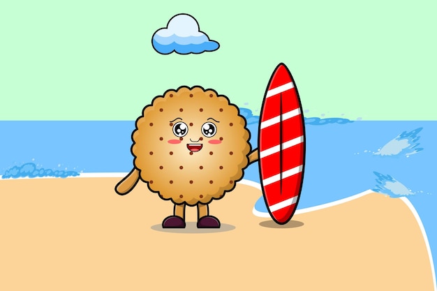 Lindo personaje de dibujos animados Cookies jugando surf