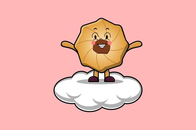 Lindo personaje de dibujos animados Cookies de pie en la ilustración de vector de nube