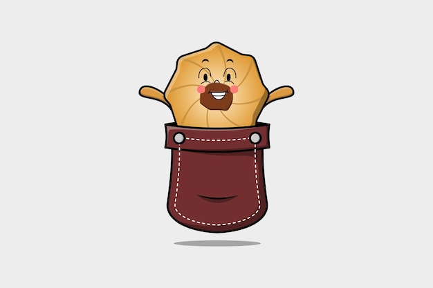 Lindo personaje de dibujos animados de Cookies que sale del bolsillo se ve tan feliz