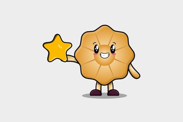 Lindo personaje de dibujos animados de Cookies sosteniendo una gran estrella dorada en una linda ilustración de diseño de estilo moderno