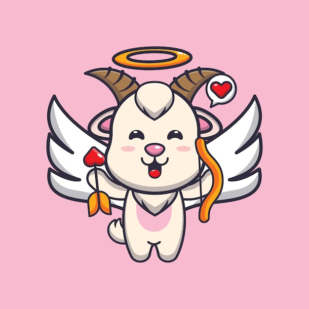lindo personaje de dibujos animados de cupido de cabra con flecha de amor