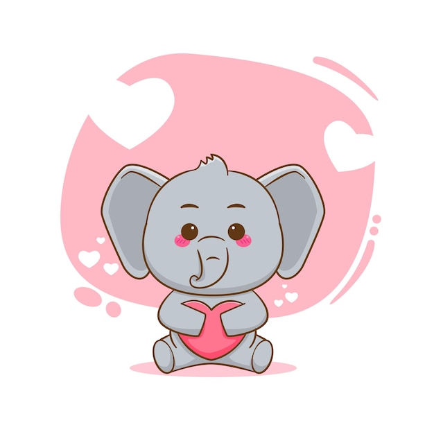 Lindo personaje de dibujos animados de elefante con corazón de amor