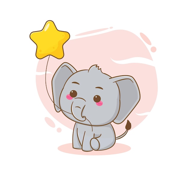 Lindo Personaje De Dibujos Animados De Elefante Con Estrella Vector