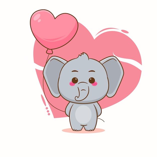 Lindo personaje de dibujos animados de elefante con globo de amor