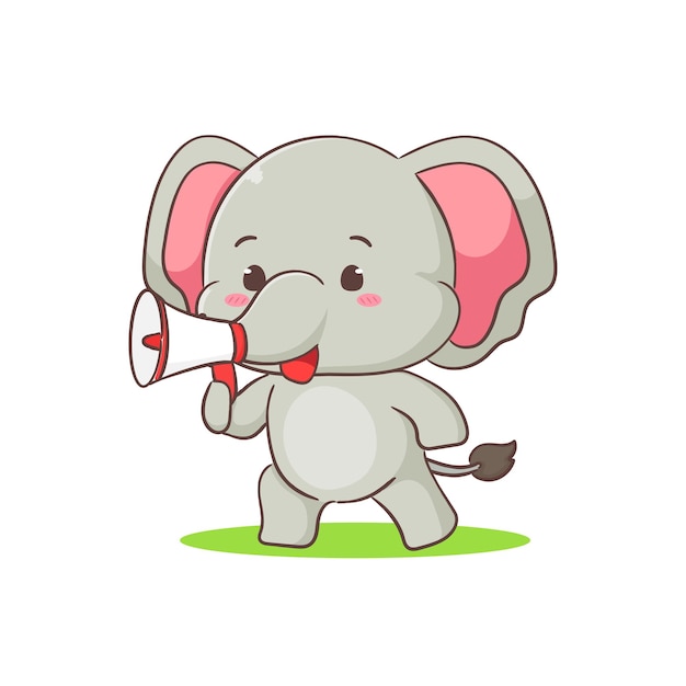 Vector lindo personaje de dibujos animados de elefante con megáfono concepto animal adorable diseño plano