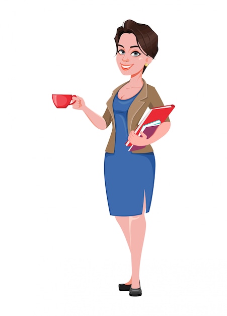 Lindo personaje de dibujos animados de empresaria.
