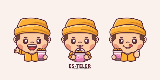 Vector un lindo personaje de dibujos animados con es teler bebida helada indonesia