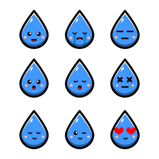 Vector lindo personaje de dibujos animados de expresión de gota de agua