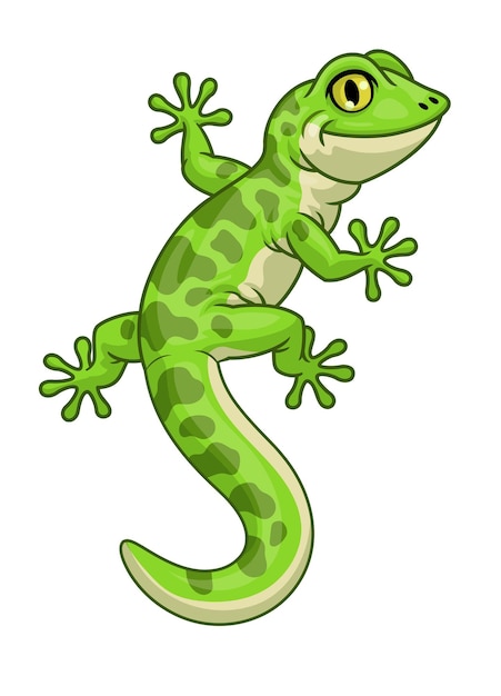 Lindo personaje de dibujos animados de gecko verde