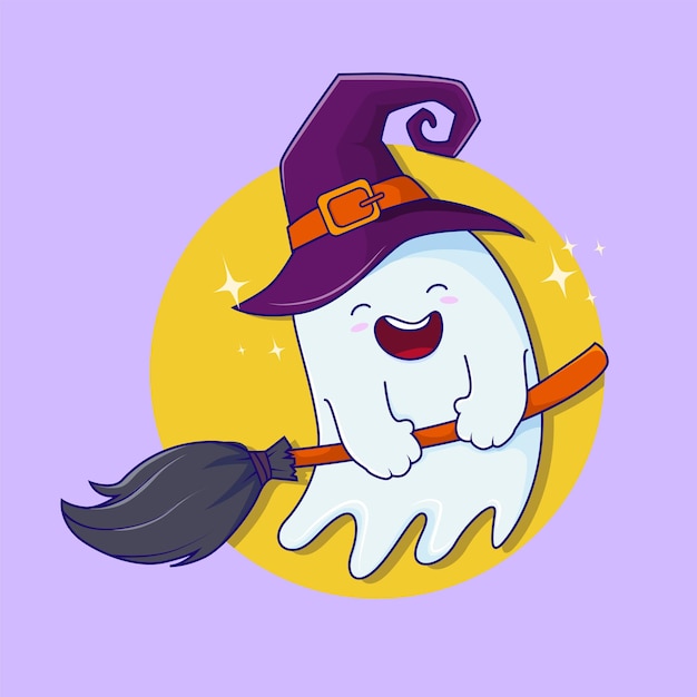 Vector lindo personaje de dibujos animados de halloween fantasma