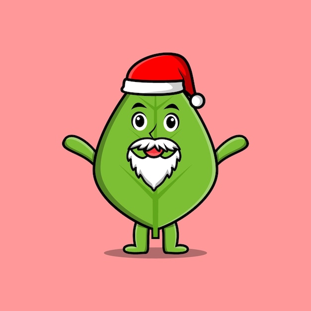 Lindo personaje de dibujos animados hoja verde santa claus