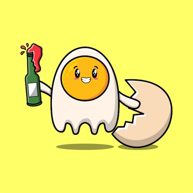Lindo personaje de dibujos animados Huevos fritos con botella de refresco en ilustración plana de diseño de estilo lindo moderno