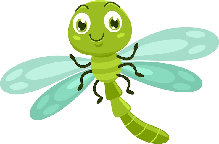 Vector el lindo personaje de dibujos animados de insectos libélula volando