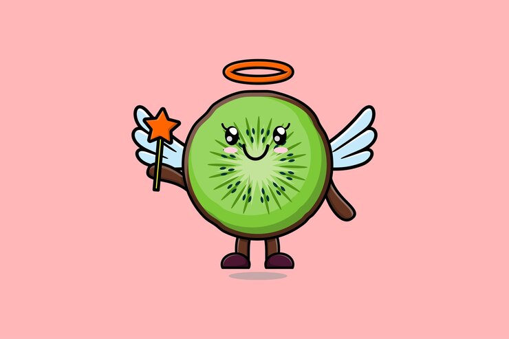 Vector lindo personaje de dibujos animados kiwi en forma de hada en concepto de estilo de dibujos animados 3d