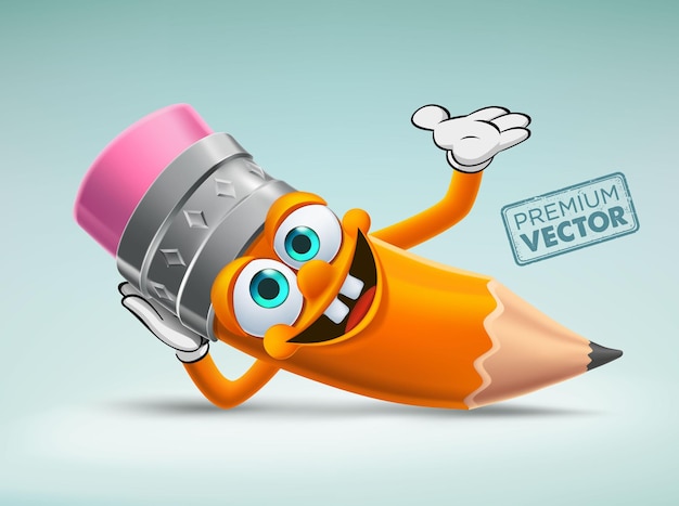Vector lindo personaje de dibujos animados de lápiz vector rastrillando de regreso a la escuela