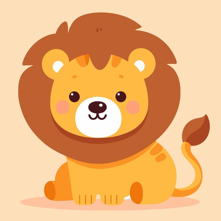 Lindo personaje de dibujos animados de león Ilustración vectorial en un diseño plano