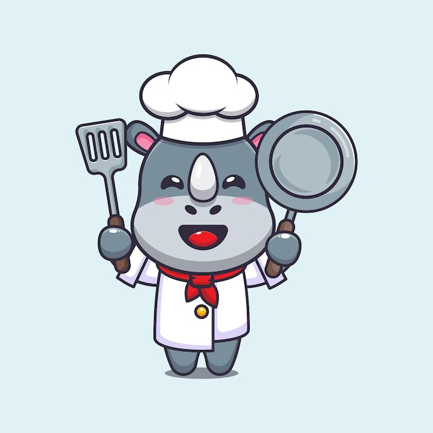 lindo personaje de dibujos animados de mascota de chef de rinoceronte