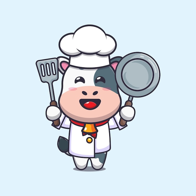 lindo personaje de dibujos animados de la mascota del chef de vaca