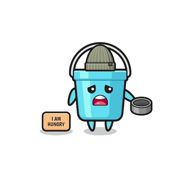 Lindo personaje de dibujos animados de mendigo cubo de plásticoxA