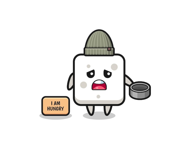 Lindo personaje de dibujos animados de mendigo de terrón de azúcar, diseño lindo