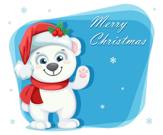 Lindo personaje de dibujos animados de oso polar. Feliz Navidad