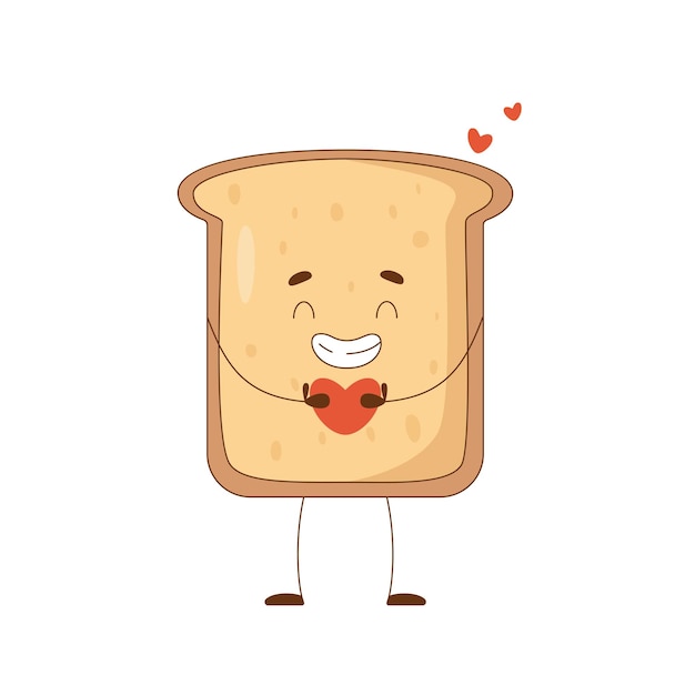 Lindo personaje de dibujos animados de pan tostado con un corazón mascota personajes de dibujos animados amor