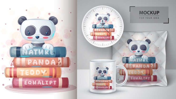 Vector lindo personaje de dibujos animados panda leer libro