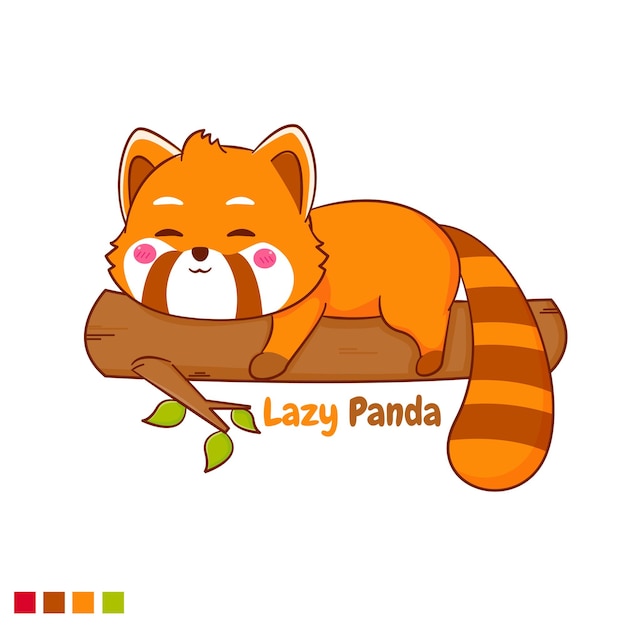 Vector lindo personaje de dibujos animados de panda rojo perezoso