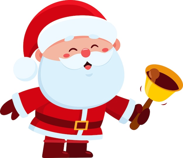 El lindo personaje de dibujos animados de Papá Noel tocando una campana