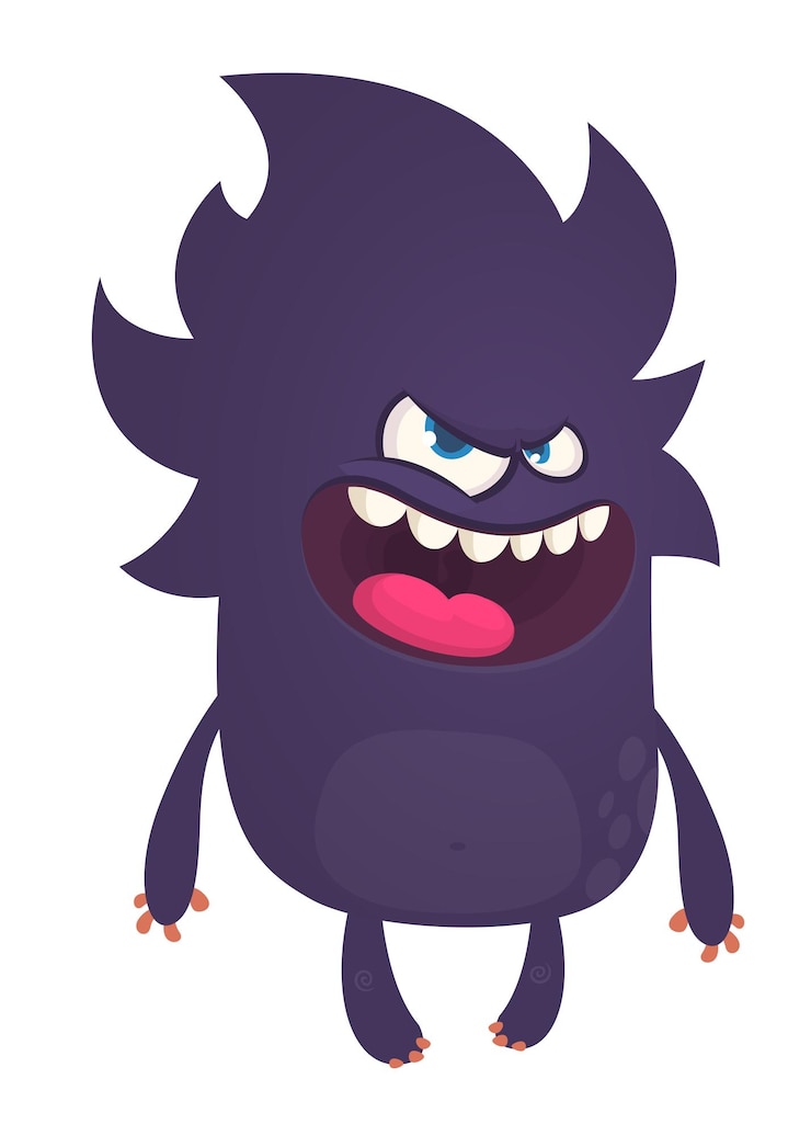 Vector lindo personaje de dibujos animados de pequeño monstruo sosteniendo una ilustración de vector de cartel en blanco aislado sobre fondo blanco
