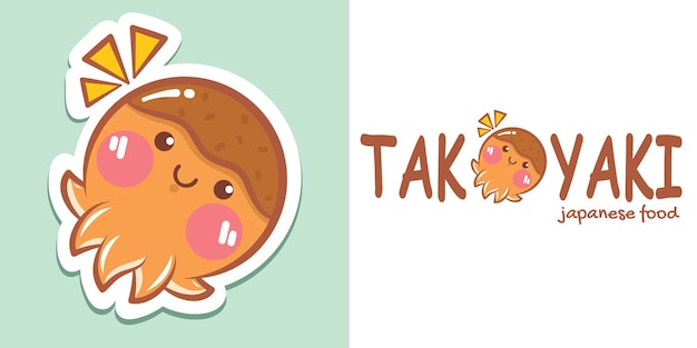 un lindo personaje de dibujos animados de pulpo con el logotipo de takoyaki y la ilustración de la mascota