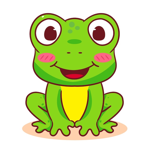 Lindo personaje de dibujos animados de rana sonriendo ampliamente Diseño conceptual de animales adorables