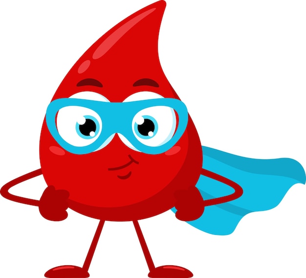 El lindo personaje de dibujos animados Red Blood Drop SuperHero
