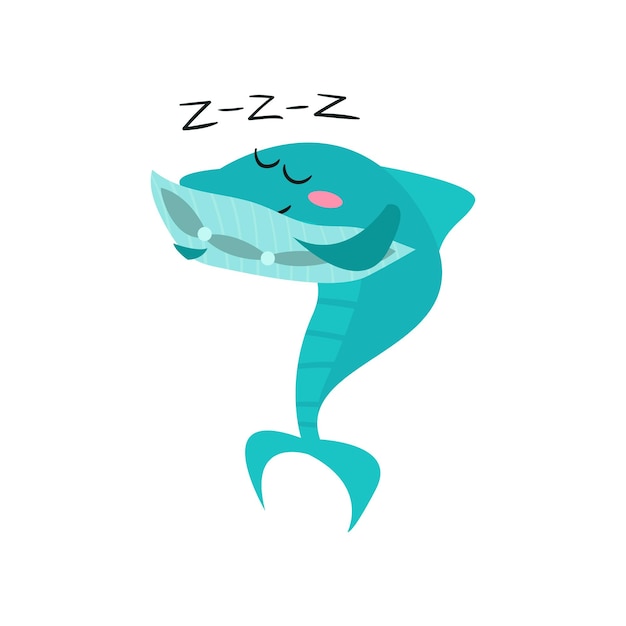 Lindo personaje de dibujos animados de tiburón durmiendo divertido vector de pescado azul ilustración sobre un fondo blanco