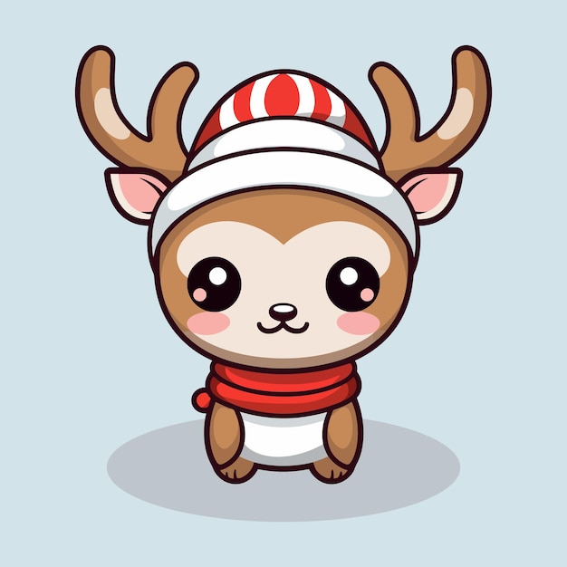 Vector lindo personaje de dibujos animados de venado de cola blanca con ilustración de sombrero de santa