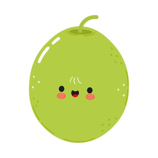 Lindo personaje de dibujos animados verde oliva con un vector sonriente personaje de caricatura kawaii dibujado a mano