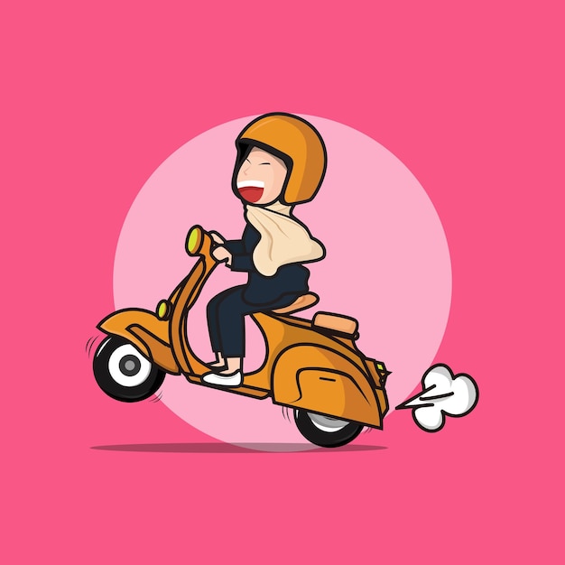 Lindo personaje de dibujos animados vespa mujer