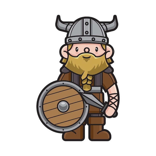 Vector lindo personaje de dibujos animados vikingo