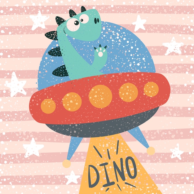 Lindo personaje dino. ilustración ovni