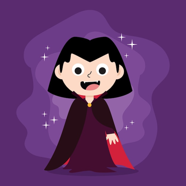 El lindo personaje de disfraces de Halloween de vampiro femenino Vector