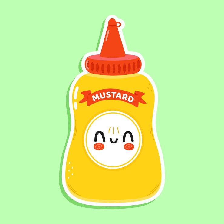 Vector lindo personaje divertido de pegatina mostaza