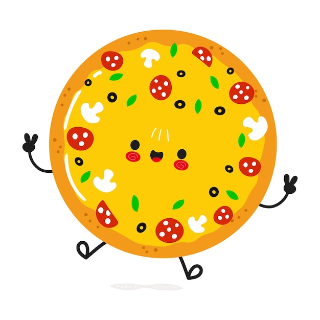 Lindo personaje divertido de salto de pizza