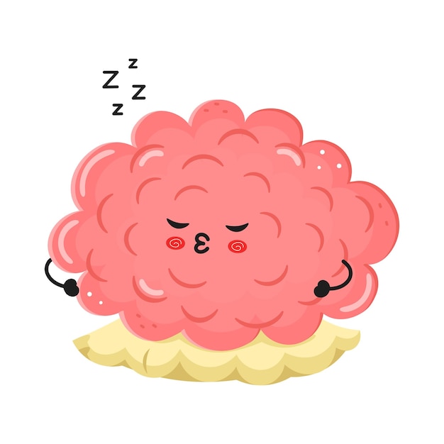 Lindo personaje dormido de cerebro rosado sobre fondo blanco