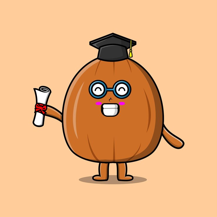 Vector lindo personaje de estudiante de nuez de almendra de dibujos animados en el día de graduación con ilustraciones de diseño de estilo toga