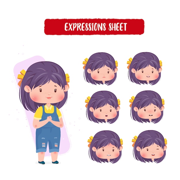 Vector lindo personaje expresiones boca femenina con emociones hoja cara chica ilustración