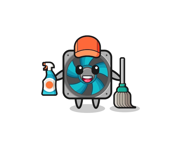 Lindo personaje de fanático de la computadora como mascota de servicios de limpieza lindo diseño