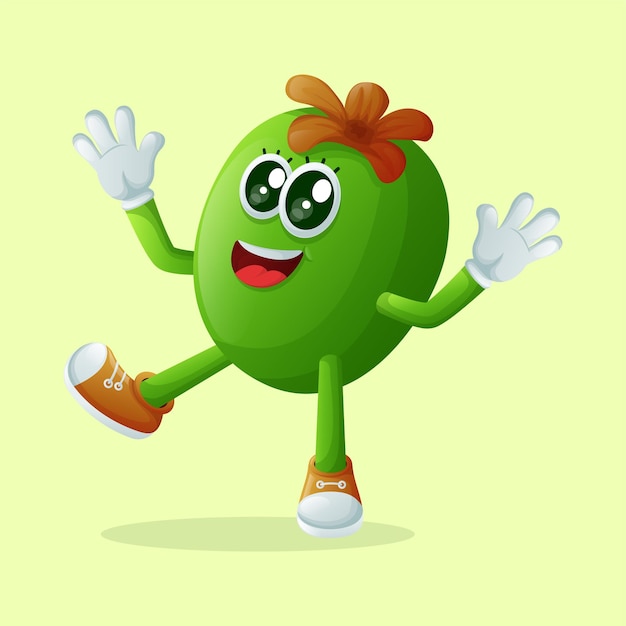 Lindo personaje de Feijoa sonriendo con una expresión feliz Perfecto para niños mercancía y pegatina