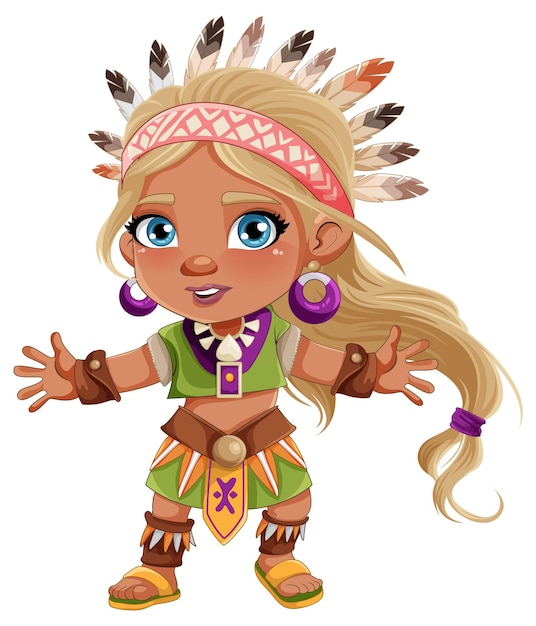 Un lindo personaje femenino de dibujos animados nativo americano