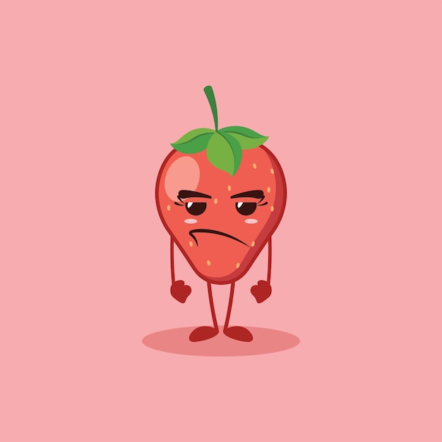 El lindo personaje de fresa con una cara sombría se enfrenta a algo que no le gusta