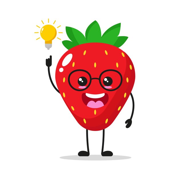 Lindo personaje de fresa inteligente Fresa divertida tiene idea de inspiración vector de dibujos animados en estilo plano